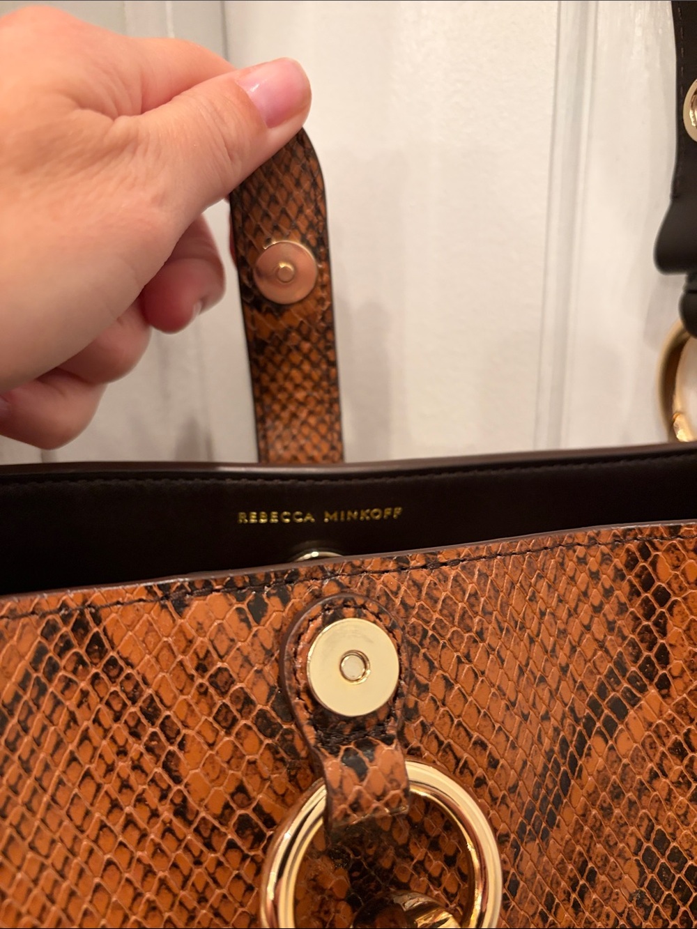 Rebecca Minkoff Brown Snake Skin Shoulder Bag Buckle Detail, Brown Tassel - Picture 3 of 9
